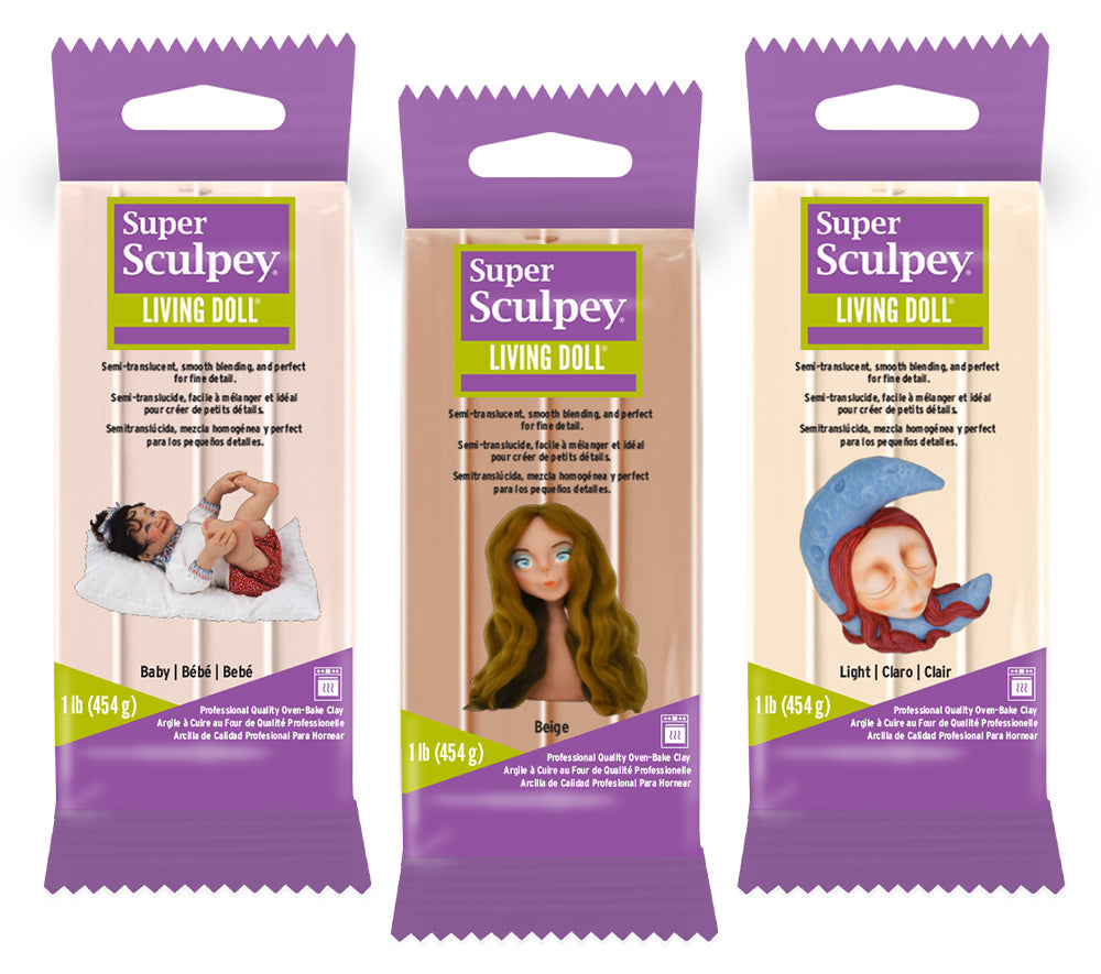 Super Sculpey Living Doll Oven-Bake Clay Light Pack of 3 (1 pound)