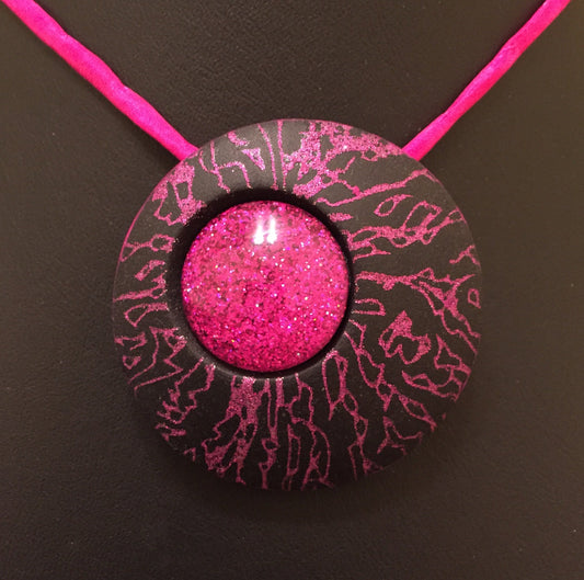 Sculpey Souffle Fuchsia Screened Resin Pendant